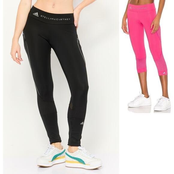 Adidas Stella McCartney Performance Essentials Tights XS Pink Black Lot Of 2 - Picture 1 of 16